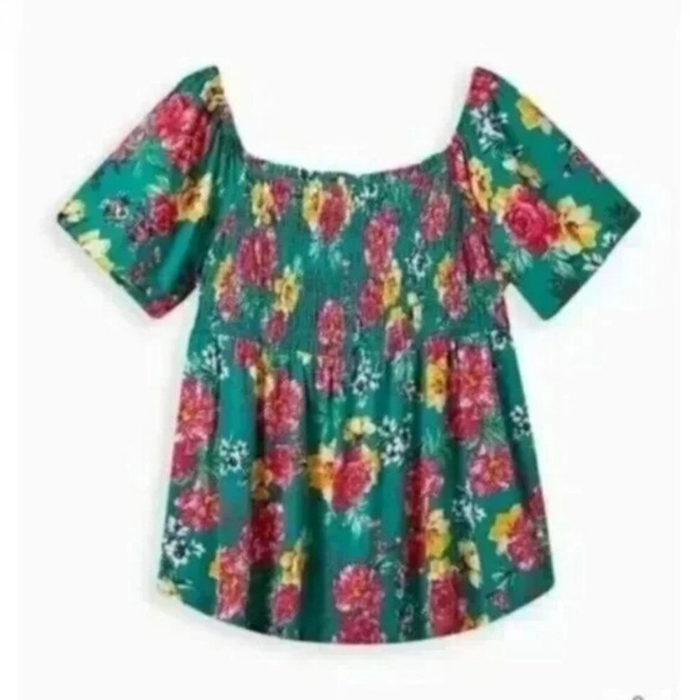 Torrid Smocked Babydoll Top, Size 3, Green Floral